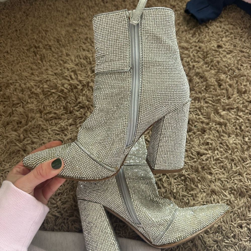 Steve Madden tara rhinestone ankle sparkle glittery boots with zipper